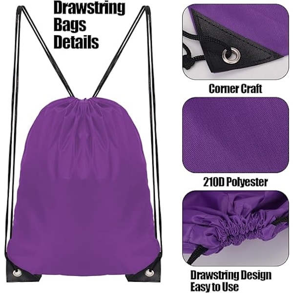 Snøreposer, Svømme PE Poser Snøre Gymnastiktaske til Børn Voksne Snøre Svømme Sportstaske til Skole Sport Svømning Gymnastik Rejse Purple