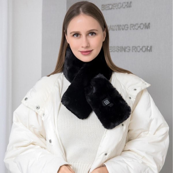 Elektrisk oppvarmet skjerf, skjerf USB oppvarmet skjerf elektrisk varmeskjerf 3 temperaturer varmekompress varmt skjerf black
