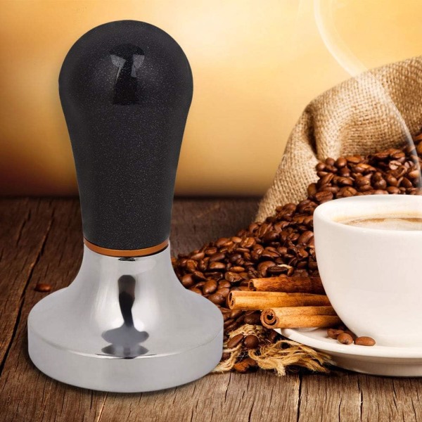 Kaffebrenner i rustfritt stål, 57 mm aluminiumskaffetamper, svart