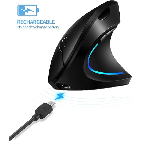 Högerhänt trådlös ergonomisk uppladdningsbar vertikal mus Black