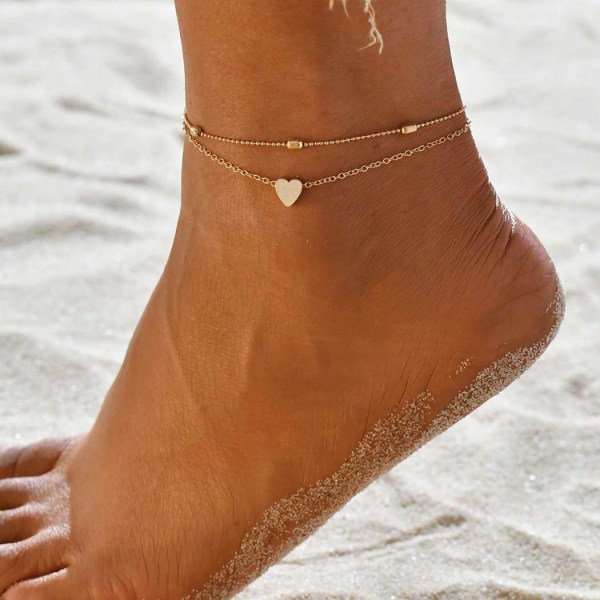 Bead Anklet Fashion Layered Anklet Bracelet Beach Foot Jewelry for Women and Girls (Gold)