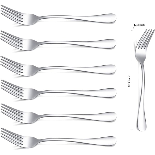 Middaggaffel 6 stk, Rustfritt stål 20,5 cm Gaffel Bestikk, Bordgafler Sett med 6