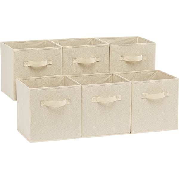 pc Sammenleggbar Stoffoppbevaringsboks/Organisator med Håndtak, Solid Beige, 26.6 x 26.6 x 27.9 cm (6 stk/sett)