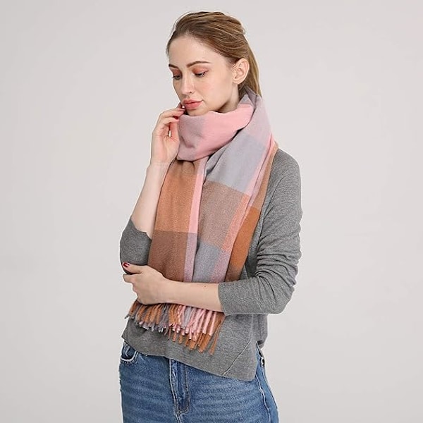 Blødt Kæmpe Cashmere Uld Sjal til Kvinder - Pashmina, Tørklæde og Wrap - Varmt Tørklæde Tæppe Grey&pink