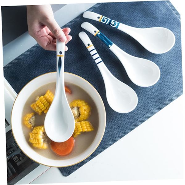 2 stk. Øseskeer i asiatisk keramik, Buffet-serveringsskeer, Porcelæn Ramen-skeer, Små skeer, Madskeer, Suppeskeer