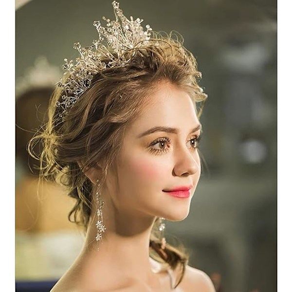Guld prinsessekrone, rhinestones krystal, gudinde, dronning, julekostume, rollespil, bryllupsdanskonkurrence