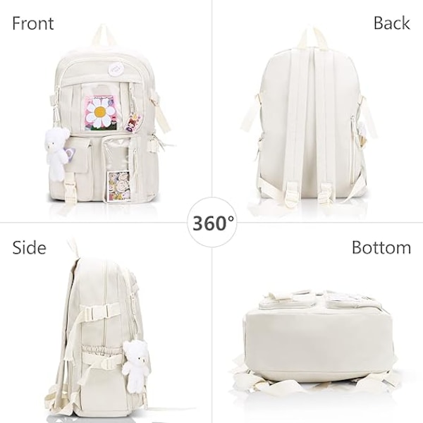 1 kpl Kawaii-reppu, jossa on Kawaii-neula ja tarvikkeita, suurikokoinen söpö karhutarvikkeiden reppu White