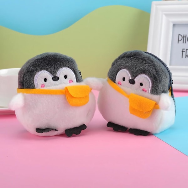 3PCS Söt Kawaii Djur Plånböcker för Tonårsflickor Liten Myntväska Mini Plysch Plånböcker Sminkväska för Kvinnor med Dragkedja Pingvin Have small package