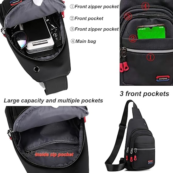 Slingväskor för Män - Liten Axelväska Vattentät Lätt Slingryggsäck med Reflekterande Band Crossbody Ryggsäck för Avslappnad Utomhusvandring