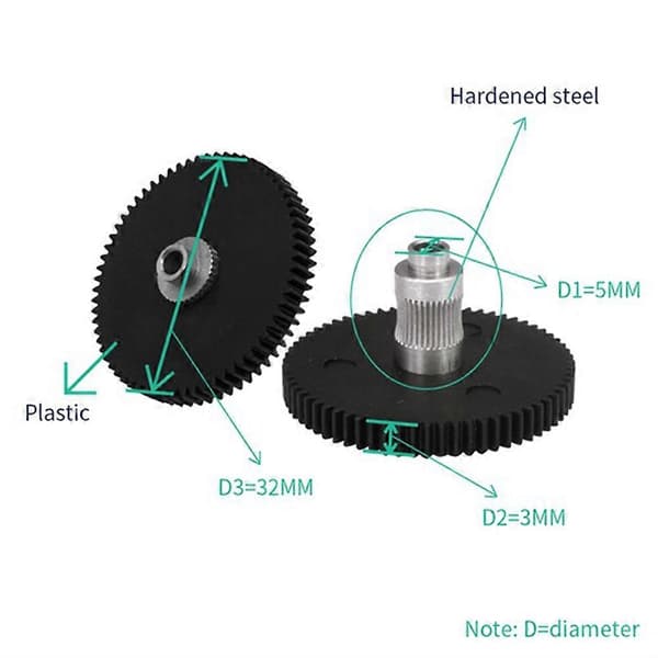 Ekstrudergear med 66-tands rustfrit stål og plast til Aero Gear