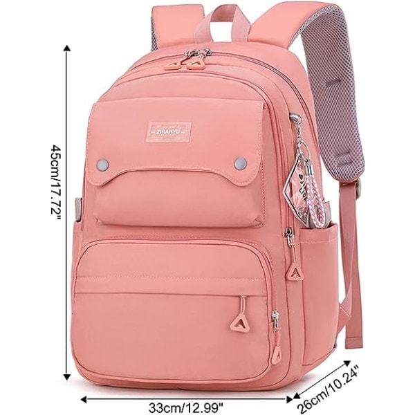 Ryggsäck för tonårsflickor, vardaglig, för gymnasiet, dagsryggsäck, dam, daglig reseryggsäck för laptop (rosa)