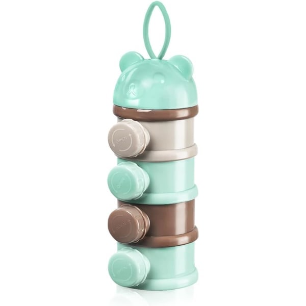 Mjölkpulverbehållare för Bebisar, Portabel 4 Lager 270ml Per Lager Twist-Lock Fack, Stapelbara Burkar för Barnmat Green/Grey