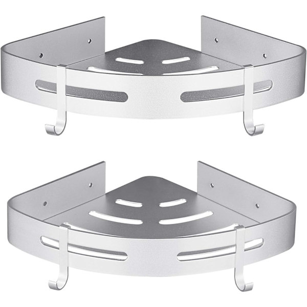 2-pack med krokar Grå Hörn Badrumshyllor Badrumsförvaring Aluminium Duschkorg Badrumsförvaring Badrumsförvaring