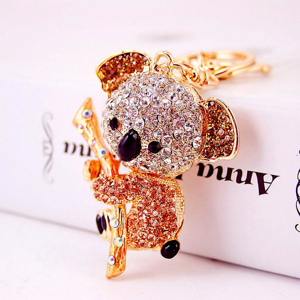 Koala Nyckelringar med Strass, Kristall Nyhet Djur Nyckelring Koala Björnen Legering Strass Kristall Metall Hänge Liten Present, 1pcD- peach