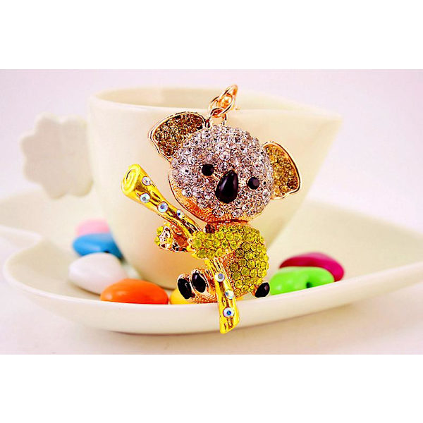 Koala Nyckelringar med Strass, Kristall Nyhet Djur Nyckelring Koala Björnen Legering Strass Kristall Metall Hänge Liten Present, 1pcD- yellow