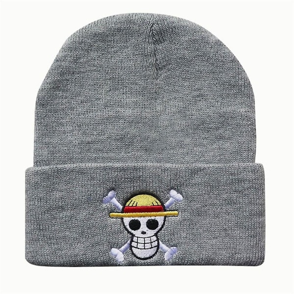 One Piece Anime Tema Pirat Monkey D. Luffy Mønster Beanie Hatt For Menn Kvinner Unisex Vinter Varmt Mansjetthette Myk Stretch Strikket Beanies Gray