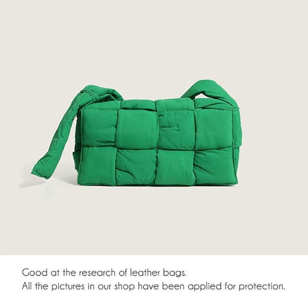 Puffervävd Väska Dam Vadderade Designer Crossbody Väskor Vävd Handväska Dun Axelväskor Green