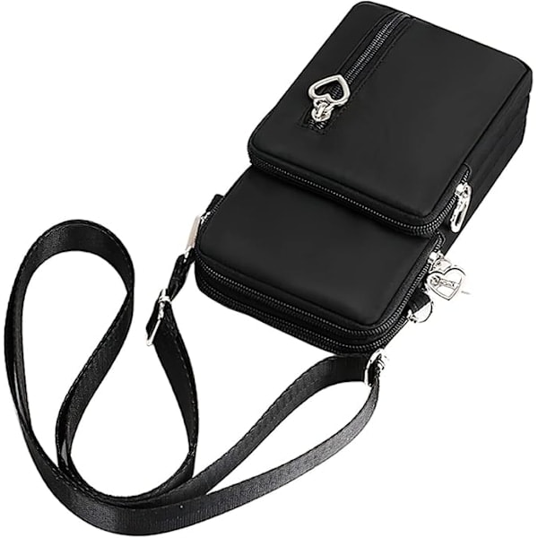 Crossbody telefontaske til kvinder, skuldertasker til kvinder, 3-lags mobiltelefontaske, nylonpung til kvinder, håndtasker