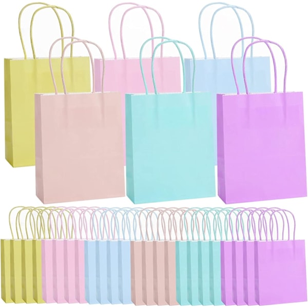 30 st Partypapperspåsar, 6 färger Pastell Presentpåsar Papper Partypåsar Godispåsar med handtag för Födelsedag Bröllopsfest Förmåner Firanden