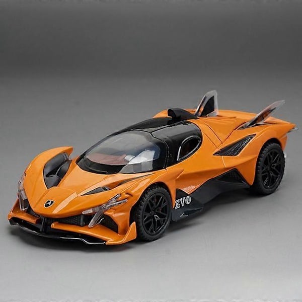 1/32 Apollo EVO Metallinen urheiluauton pienoismalli, painevalettu ajoneuvo valoilla, äänillä ja vetomekanismilla, leluauto lapsille, syntymäpäivälahja oranssi Orange