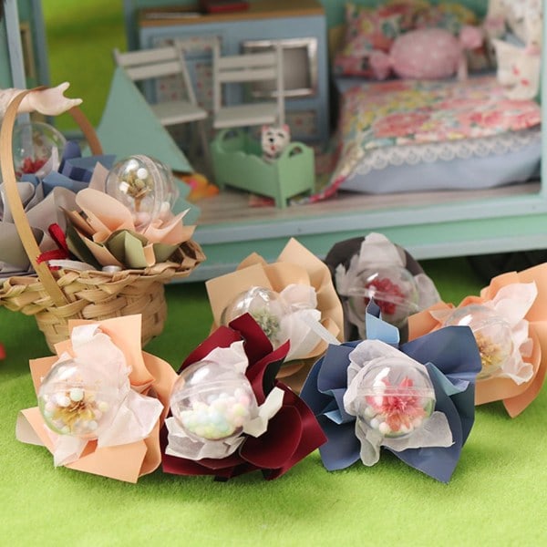 Torkade blommor simulerade portabla plast mini torkade blommor bukett bollar DIY leksaker Beige B