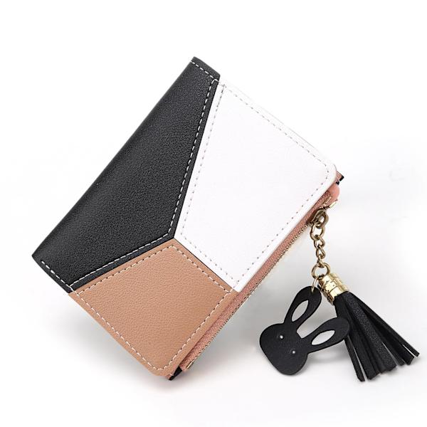 Små plånböcker för kvinnor Tassels PU Läder Mynt Dragkedja Fickplånbok med Kaninformade Metall Tassels Hänge Plånbok Black