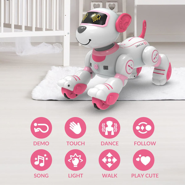 Fjernstyrt Robothund for Barn, Interaktiv Robotthund, RC Robot med Berøringssensor, LED-Øyne, Dans og Musikk