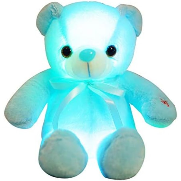Björnpluchdjur 7 färger ljusförändrande björn plyschleksak kudde LED lysande nattlampa för barn sovande, 30cm/11,8\" björn Blue