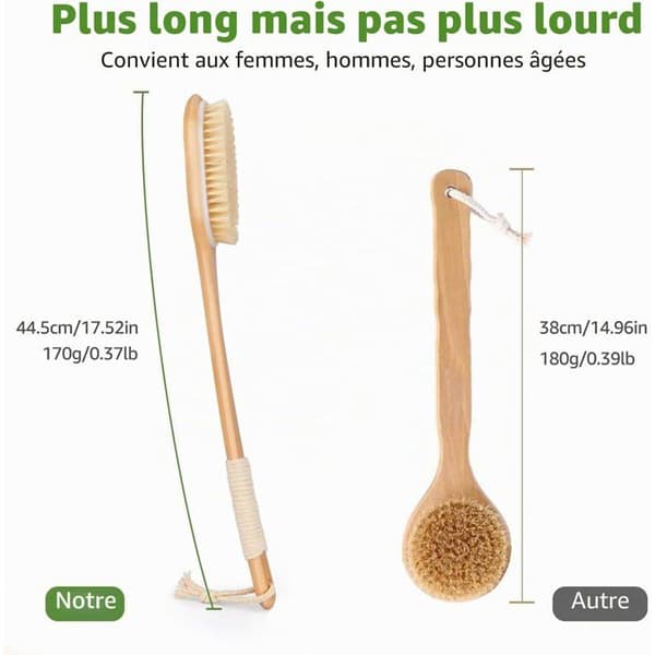 44,5 cm rygbruserbørste, træ kropseksfolierende børste, langskaftet kropsbørste til fjernelse af død hud og cellulite