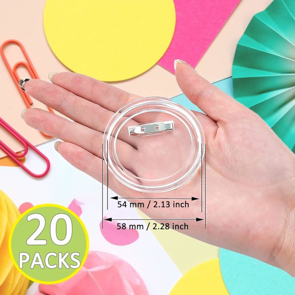 20-pack akryl knappar genomskinliga märken, handgjorda knappmärken med stift, märkestillverkningsset för barn, DIY-märkeshantverksmaterial för skolaktiviteter fest 2.28 Inch