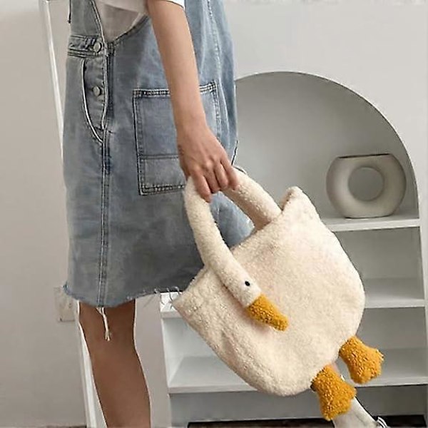 Søt Plussj Gåseveske for Kvinner og Jenter - Fluffy Gåseveske, Fuzzy Tote Håndveske, Plussj Dyreveske, Pels Skulderveske