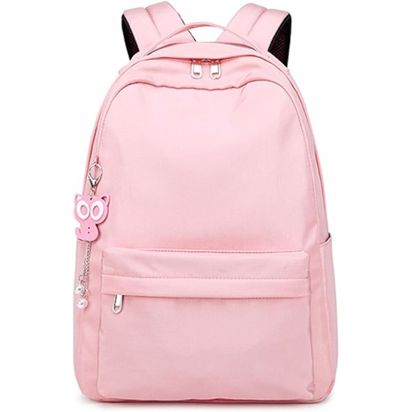 Skolesekk for jenter og gutter, enkel ryggsekk for 14 tommers laptop, vannavvisende skolesekker, avslappet dagsekk for skole og reiser, lett ryggsekk pink