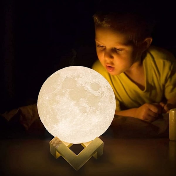 Månelampe Opgraderet Version med Timer 3D Printet Måne Natlampe 16 Farver Bånd Træfod Fjernbetjening Touch Kontrol USB Opladning Gave M