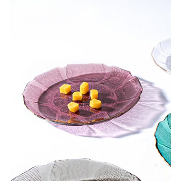 Glass Krystall Fruktfat, Klar Serveringsfat, Lotusformet Middagstallerken Multifunksjonell Brett Snacks Godteri Dekorativ Tallerken Purple