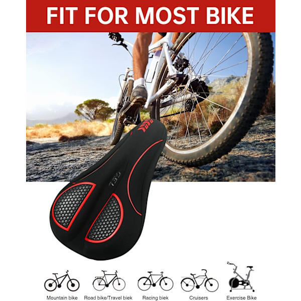 Gel Sadelöverdrag Padded, Mjukt Sadelöverdrag för Män & Kvinnor, Bekväma Cykeltillbehör Gel Sadelöverdrag för Cykel