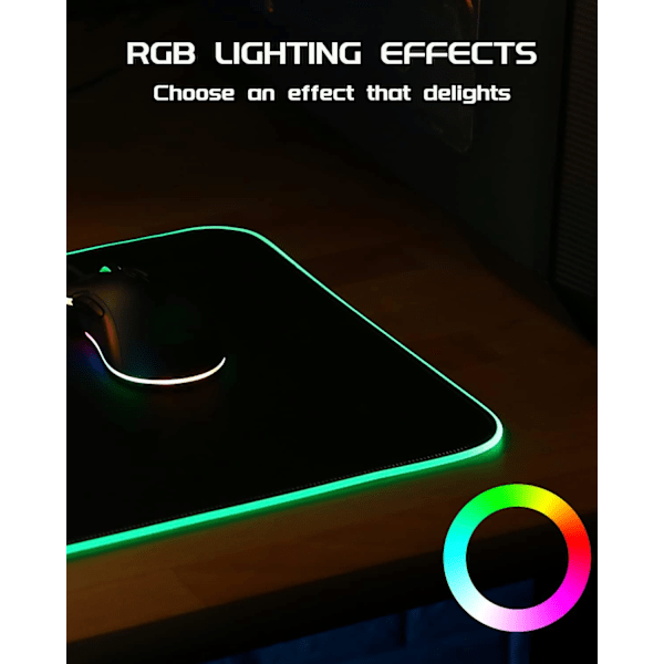 Gaming Mousepad, Stor (800 x 300 x 3mm) RGB Mousemåtte, 7 LED Farver, Vandafvisende Tekstil Overflade