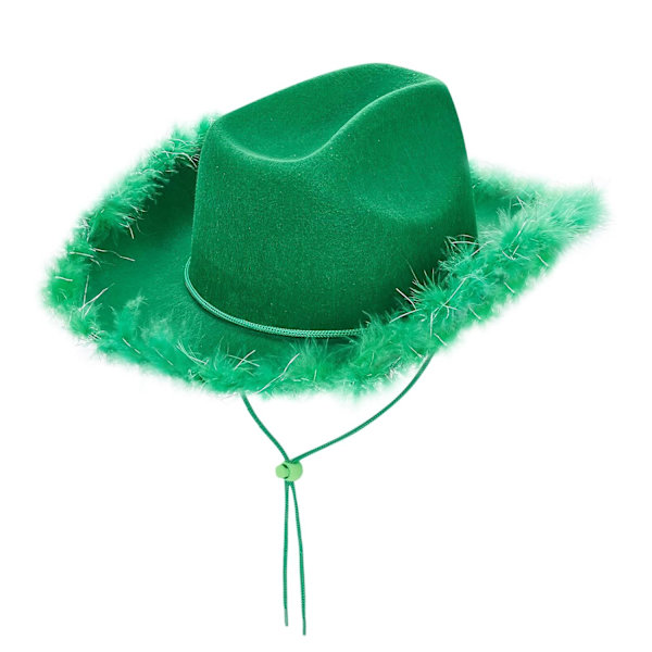 Cowboyhatte til Kvinder Plysset Fjederkant Cowgirl Hat til Polterabend, Kostumefest, Leg Klæd Dig Ud Green
