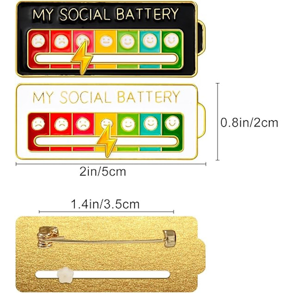 2 kpl MY SOCIAL BATTERY, Pin hauska sosiaalinen akun rintaneula merkki hauska sosiaalinen tunnelman rintaneula pin 7 päivälle, tunnelman rintaneula merkki söpö luova ilmaisun pin lahja