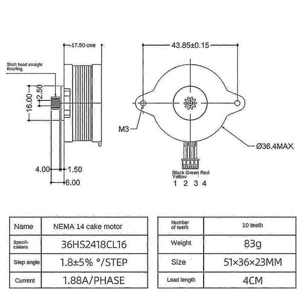 NEMA14 36mm Rund Platt Stegmotor