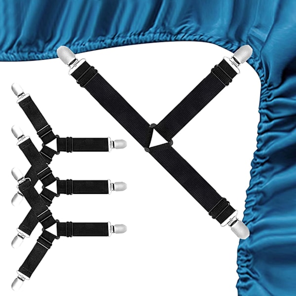 3 Klips Sengestøtte Sengelinned Fastgørere Madrasbetræk Klips Heavy Duty Sengelinned Elastiske Remme Justerbare 4 STK Black 3 Clips