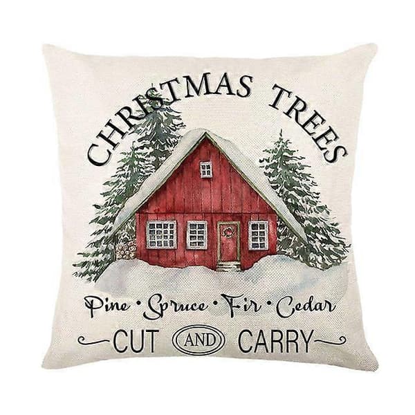 Glædelig Jul Pudebetræk 45x45cm Pyntepudebetræk Vinter Julepynt til Hjemmet Træ Hjort Sofapudebetræk