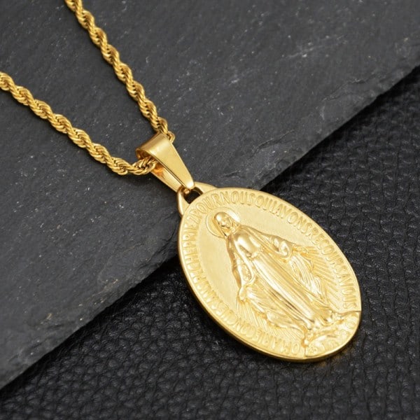 Halsband med Hänge, Jungfru Maria Mirakulös, Stål, Förgylld