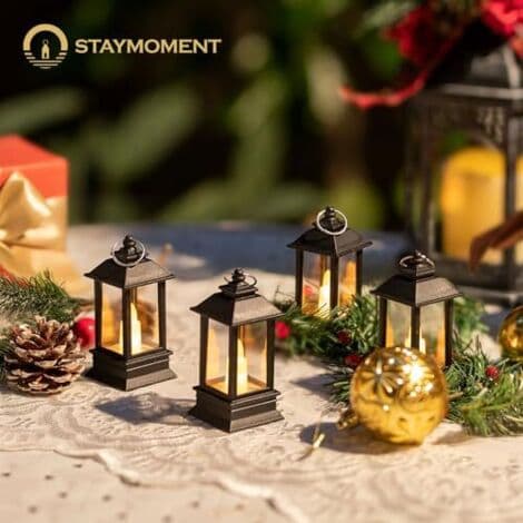 Mini LED udendørs lanterner: Sæt med 24, 9 cm, meget små dekorative sorte lanterner med LED-lys, ideelle til bryllupper, fester, Ramadan,