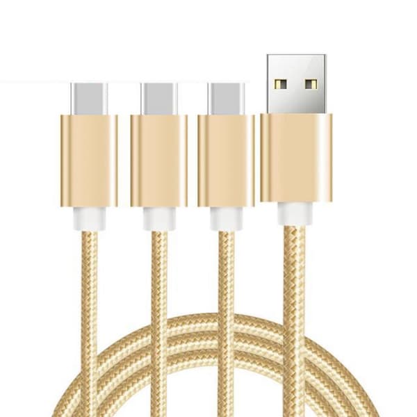 2 st USB-laddningskabel Nylon 3-i-1 Laddningskabel med Typ C-kontakter 3m