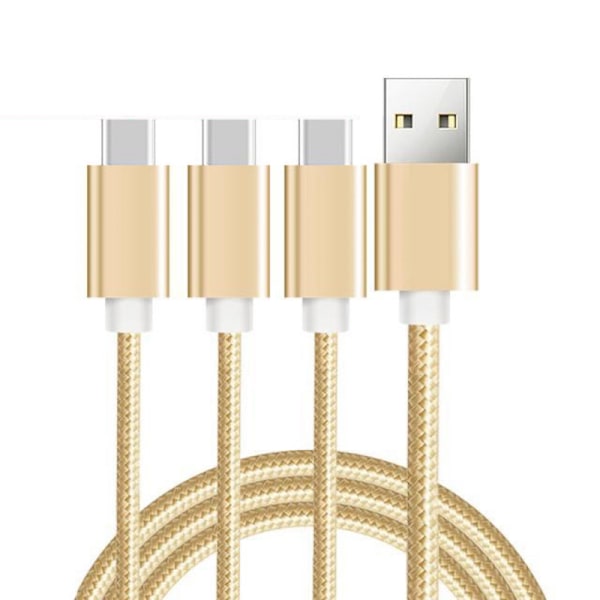 2 stk USB ladekabel Nylon 3-i-1 ladekabel med Type C-kontakter 3m