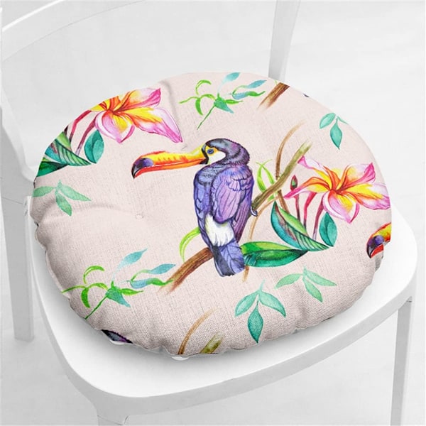 Rund linnekudde stolsdyna, quiltad sittdyna blomma & fågelserie golv tatami bekväm vadderad soffa matstolar kuddar Purple Toucan