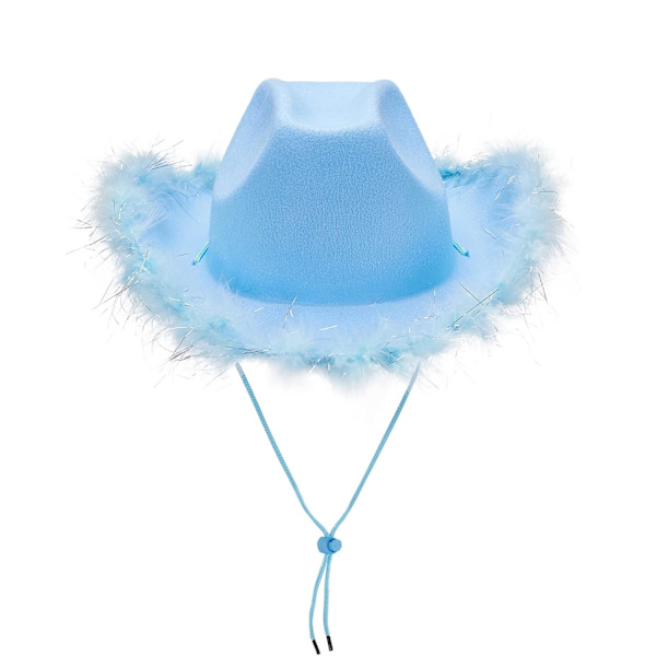Cowboyhatte til Kvinder Plysset Fjederkant Cowgirl Hat til Polterabend, Kostumefest, Leg Klæd Dig Ud Blue