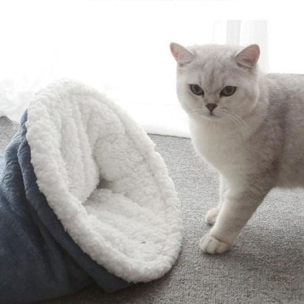 Sovsäck för katt, varm inomhuskattgrottbädd, mjuk plyschdjurs lugnande bädd, mysig husdjursbonbädd, vinterhusdjursbädd för hundar och katter upp till 6 kg (blå)