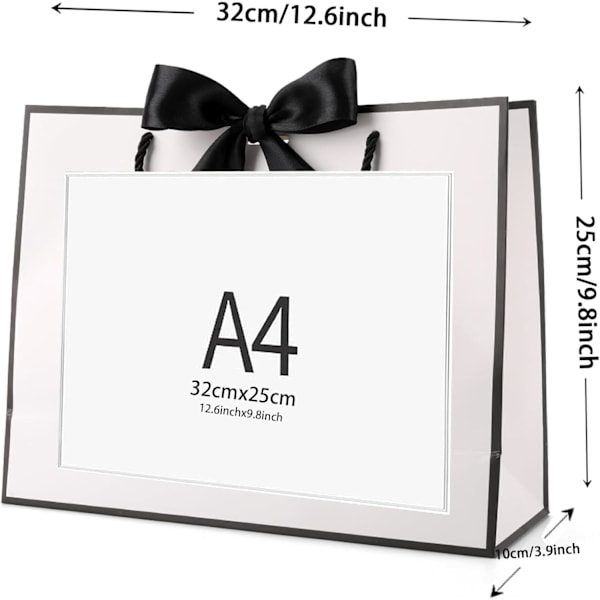 Presentpåsar för presenter, presentpåsar i papper med rosettband, presentpåsar för bröllop, brudtärnor, födelsedag, fest, firande, 12,6 x 9,8 x 3,9 tum White-Black ribbon