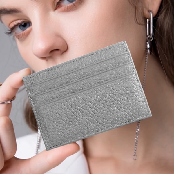 INF Slim kortfodral i äkta läder plånbok 6 kortplatser Grey